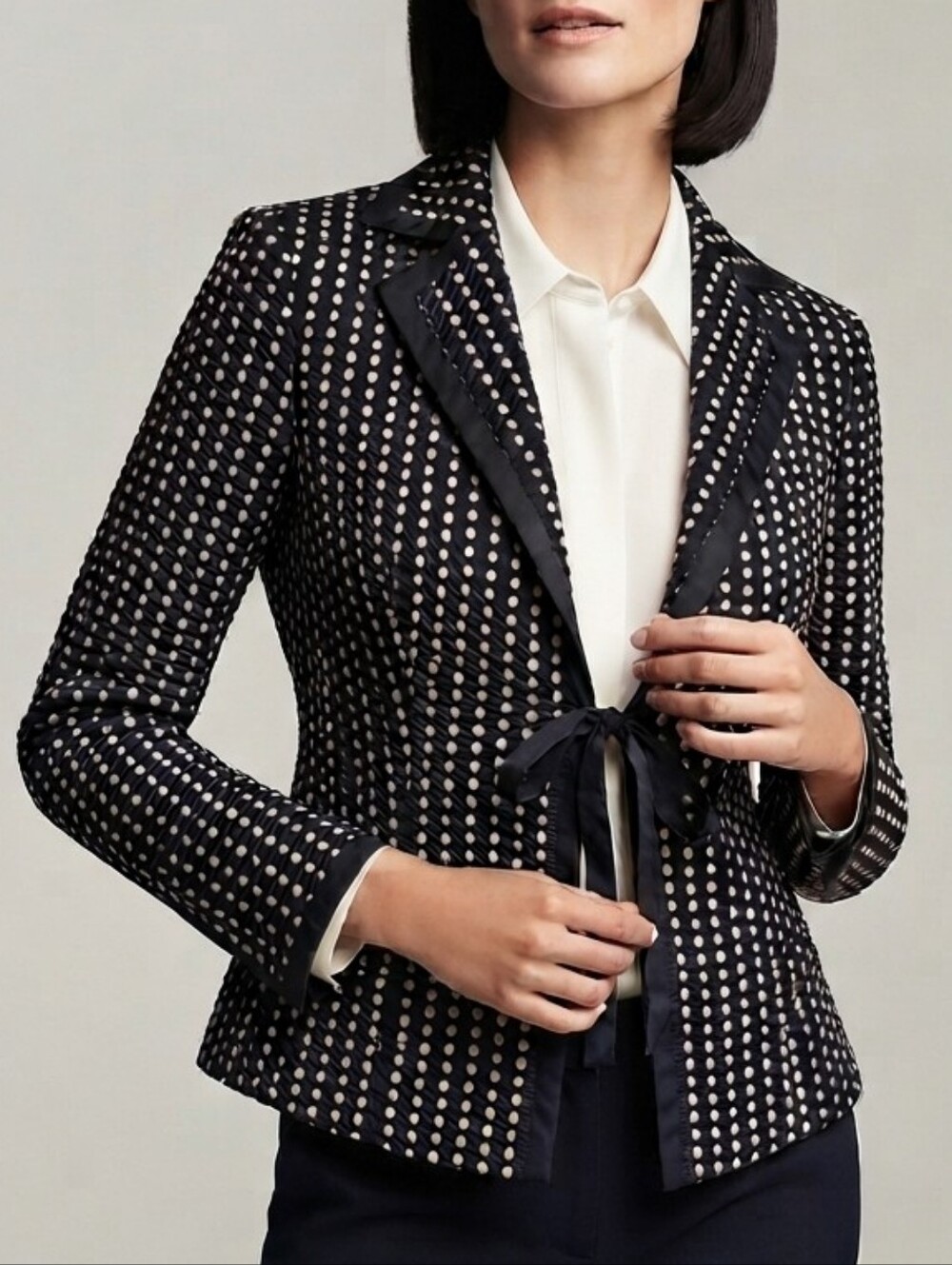 Boss Hugo Boss Polkadot Blazer Silk Cotton Blend Sz 6 Professional Corporate Bow